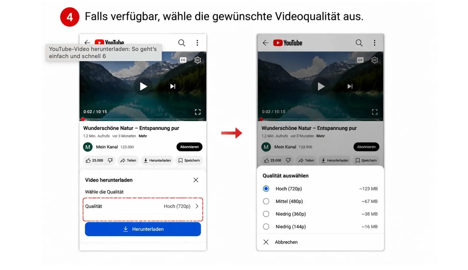 falls verfügbar wahle die gewünschte videoqualitat aus