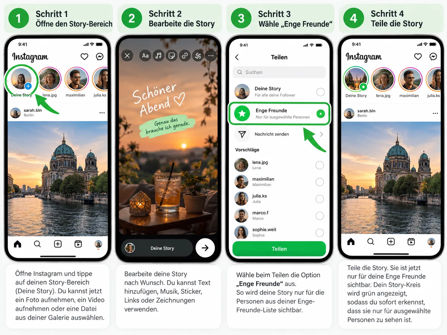 Instagram Enge Freunde: Bedeutung, Story und grüner Kreis einfach erklärt 8 instagram enge freunde story teilen
