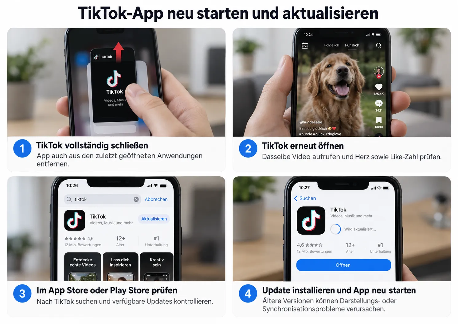 TikTok-Likes werden nicht angezeigt: Ursachen und Lösungen 2026 2 tiktok app neu starten und aktualisieren