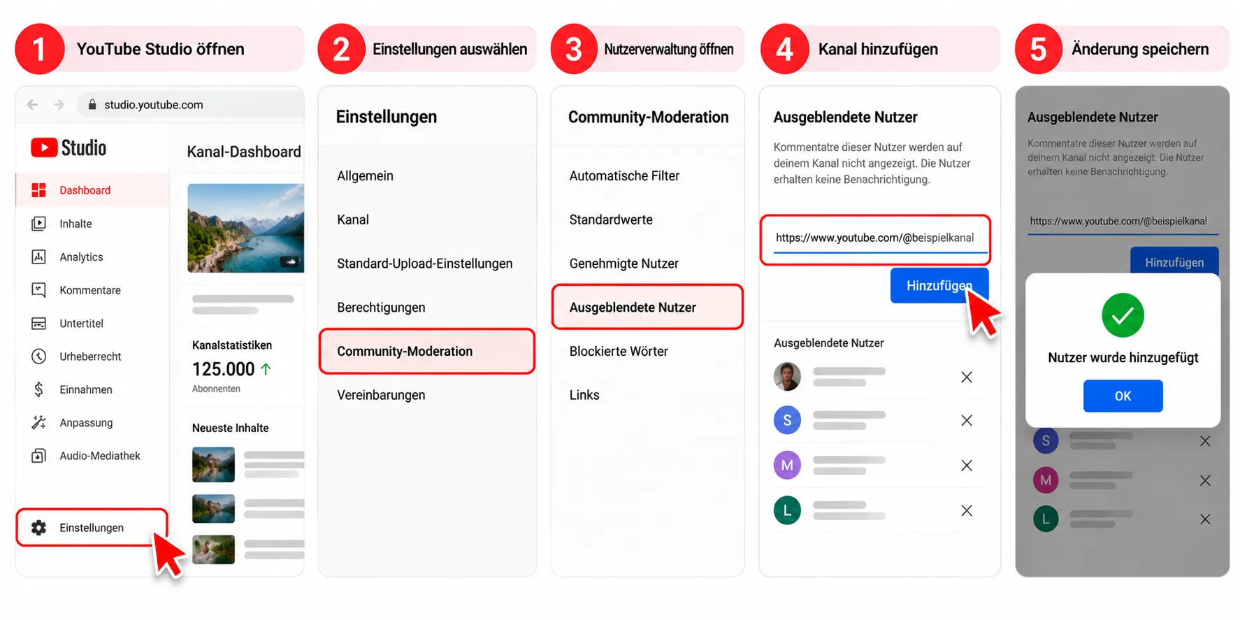 youtube nutzer in youtube studio ausblenden